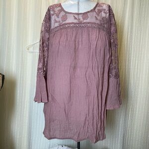 Elegant Mauve rose pink Lace Blouse with bell sleeves
